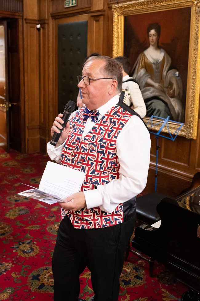 Mike James welcomes attendees to the Platinum Jubilee Dinnerle